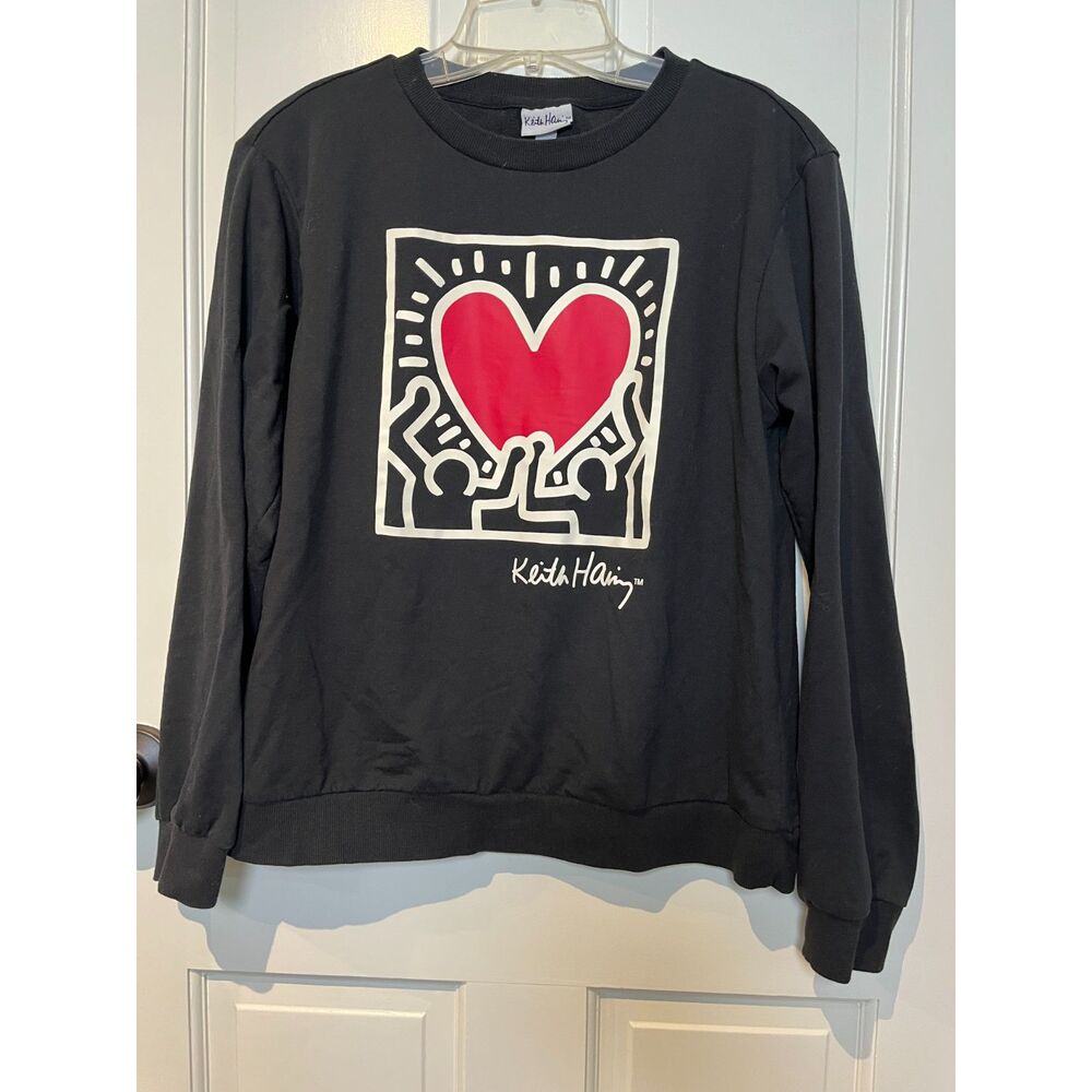 Keith Haring Black Heart Graphic Crewneck Sweatshirt Medium Pop Art